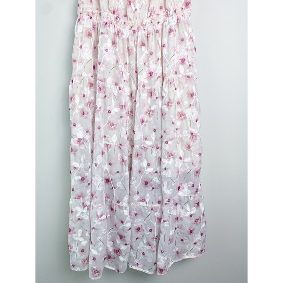 Arula Claire Floral Tiered Maxi Dress 2X Pink Puff Sleeve Coquette Romantic Cute - Picture 9 of 12